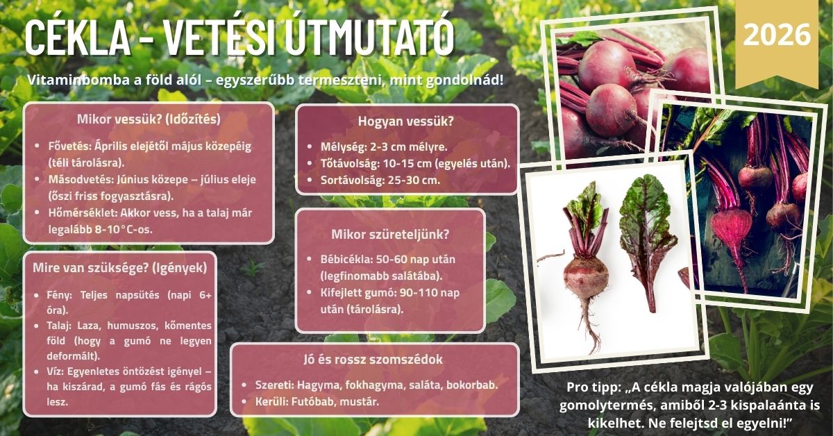 Cékla vetési és ültetési útmutató táblázat 2026